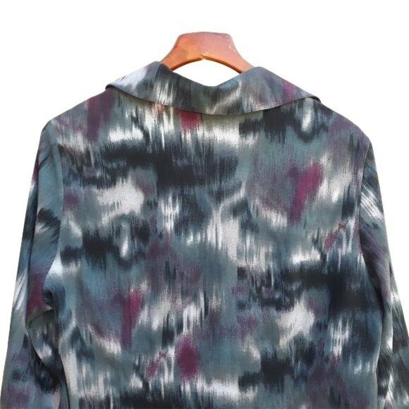 Retro 70's Wing Collar Surplice Long Sleeve Tunic Top Blurred Brushstroke Sz 1X - Picture 7 of 8